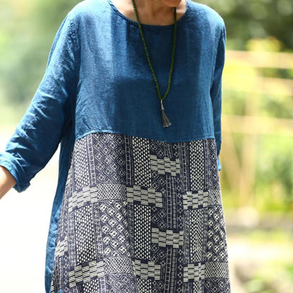 French Linen Dress Long Sleeve Slit Pullover Dress