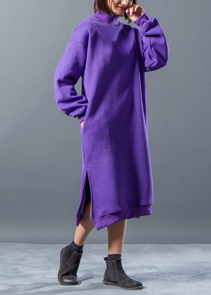 French Linen Quilting Dresses Omychic Letter Character Print Split Winter Dress