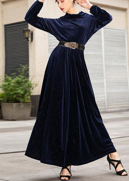 French Navy Cotton Tunic Top Long Sleeve Long Big Hem Dresses