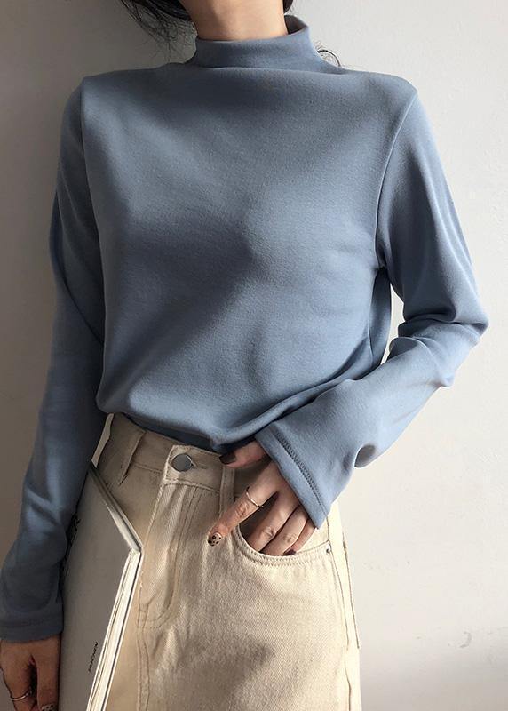 French Nude Cotton Tunic Top High Neck Dresses Thick Shirts