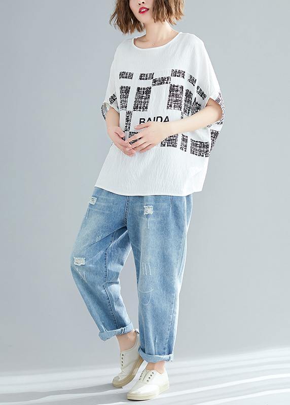 French O Neck Batwing Sleeve Blouse Fine Cotton White Plaid Dresses Top Summer