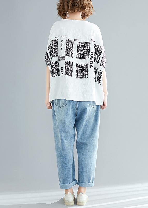 French O Neck Batwing Sleeve Blouse Fine Cotton White Plaid Dresses Top Summer