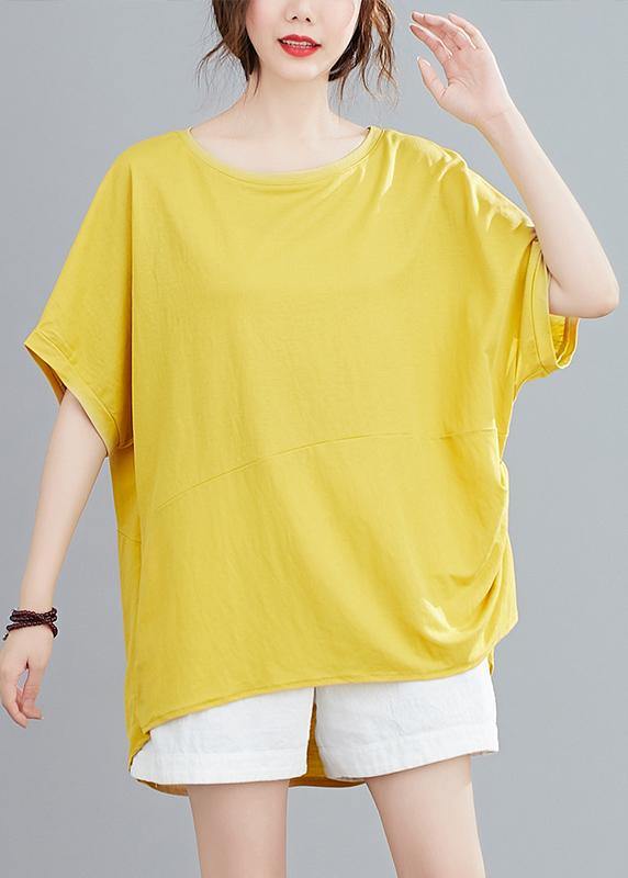 French O Neck Batwing Sleeve Blouses Neckline Yellow Blouse