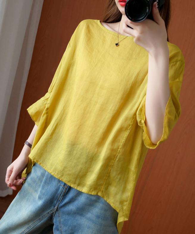 French O Neck Ruffles Tops Blouses Christmas Gifts Yellow Blouse