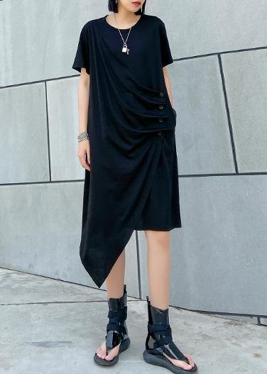 French O Neck Asymmetric Cotton 0wardrobes Black Dresses