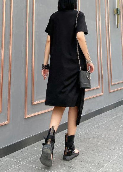 French O Neck Asymmetric Cotton 0wardrobes Black Dresses