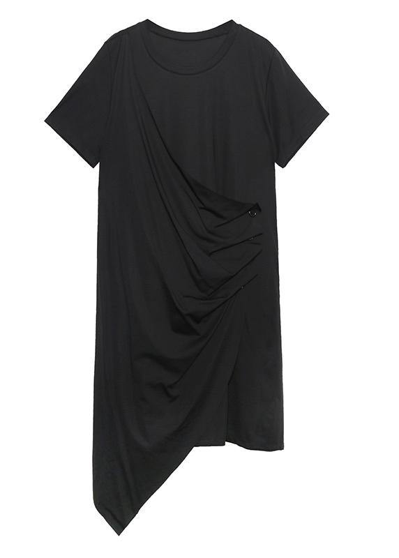 French O Neck Asymmetric Cotton 0wardrobes Black Dresses