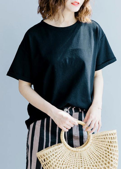 French O Neck Back Side Open Clothes for Outfits Black Shirt