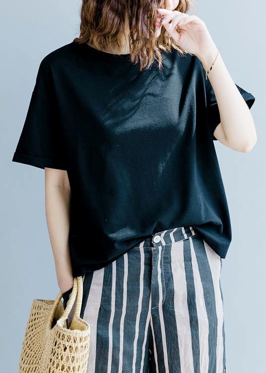 French O Neck Back Side Open Clothes for Outfits Black Shirt