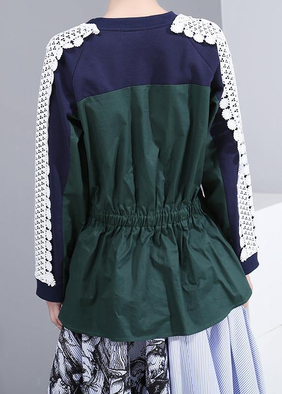 French O Neck Cotton Patchwork Tops Blouses Ideas Blue Blouses
