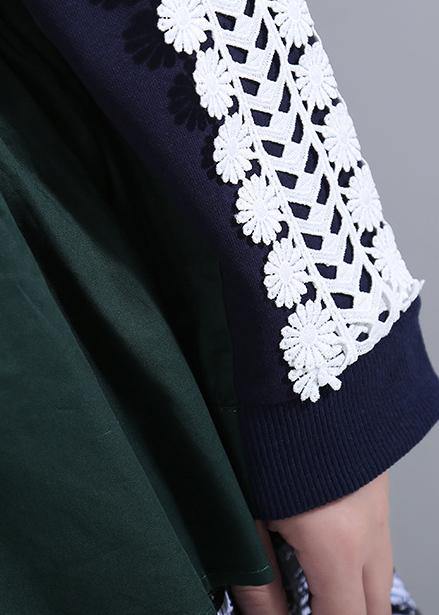 French O Neck Cotton Patchwork Tops Blouses Ideas Blue Blouses
