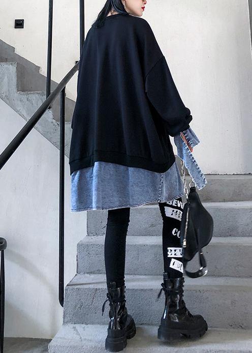French O Neck False Two Pieces Box Top Photography Black Shirt