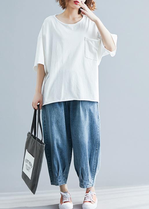 French O Neck Half Sleeve Cotton Summer Clothes for White Tops