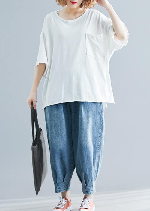 French O Neck Half Sleeve Cotton Summer Clothes for White Tops