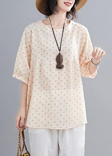 French O Neck Lantern Sleeve Cotton Summer Quilting Top Wardrobes Yellow Dotted Tops