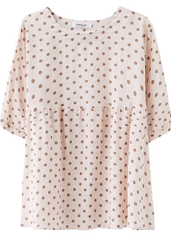 French O Neck Lantern Sleeve Cotton Summer Quilting Top Wardrobes Yellow Dotted Tops