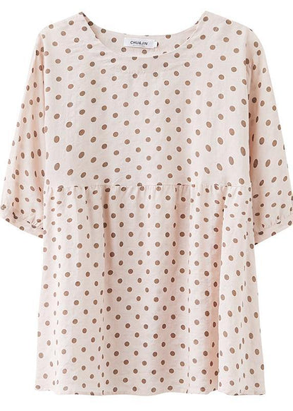 French O Neck Lantern Sleeve Cotton Summer Quilting Top Wardrobes Yellow Dotted Tops