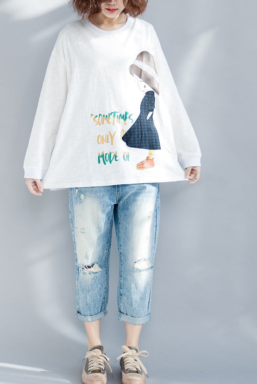 French O Neck Long Sleeve Cotton Clothes Organic Fabrics White Blouse Spring
