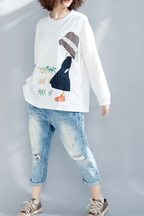 French O Neck Long Sleeve Cotton Clothes Organic Fabrics White Blouse Spring
