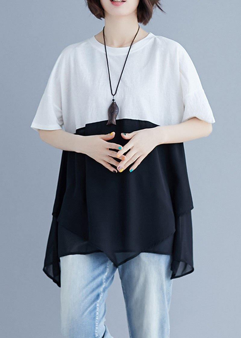 French O Neck Patchwork Chiffon Shirts Inspiration White Shirt Summer