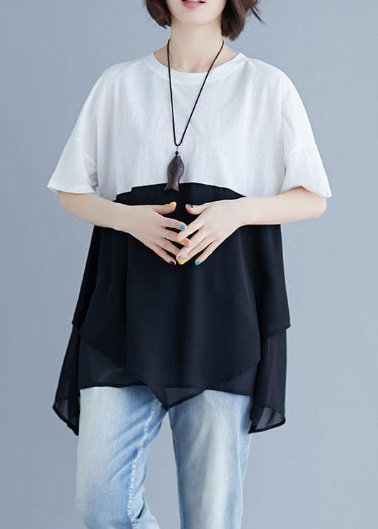 French O Neck Patchwork Chiffon Shirts Inspiration White Shirt Summer