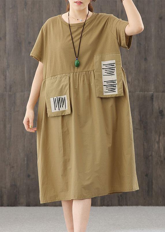 French O Neck Patchwork Clothes Outfits Light Yellow Dresses