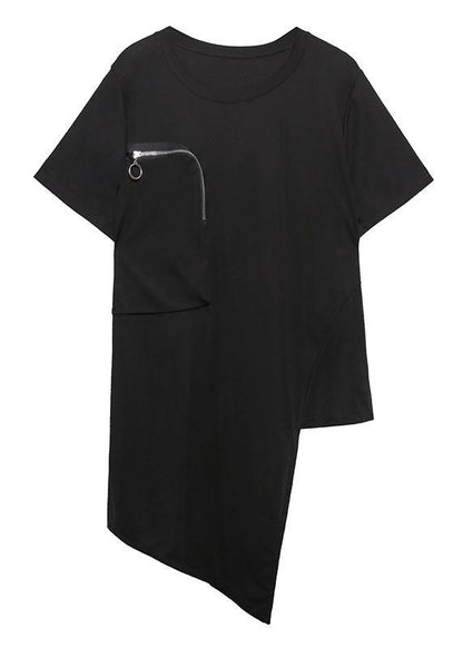 French O Neck Patchwork Cotton Top Sewing Black Shirts
