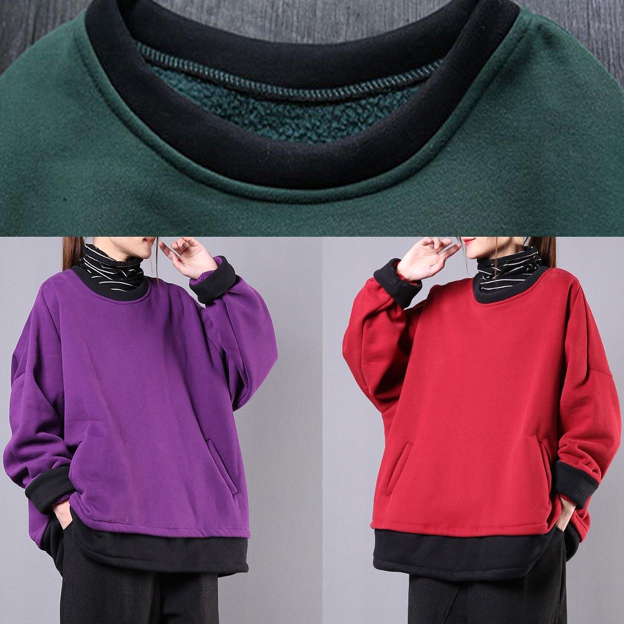French o neck pockets cotton box top Sewing red tops