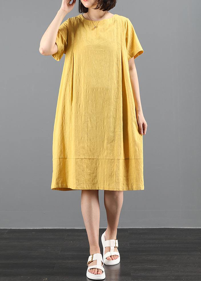 French O Neck Pockets Summer Dress Work Outfits Yellow Dress