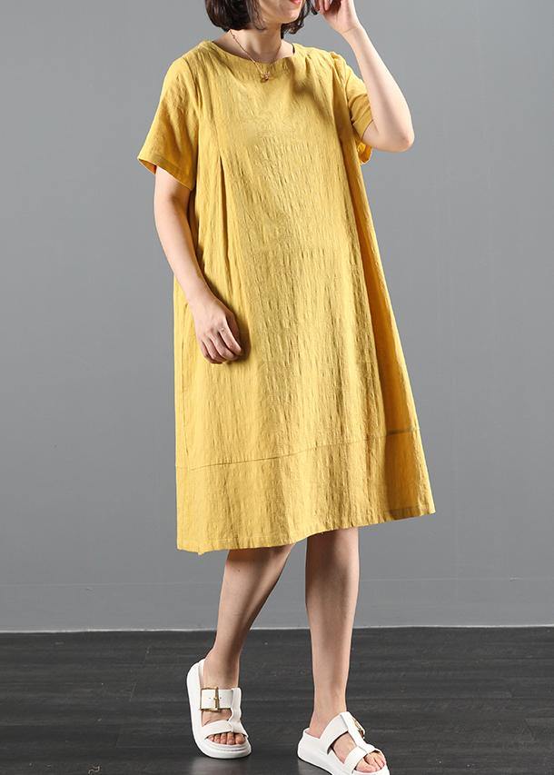 French O Neck Pockets Summer Dress Work Outfits Yellow Dress