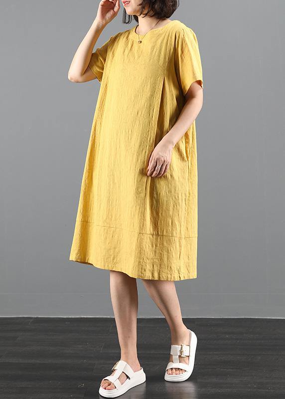 French O Neck Pockets Summer Dress Work Outfits Yellow Dress