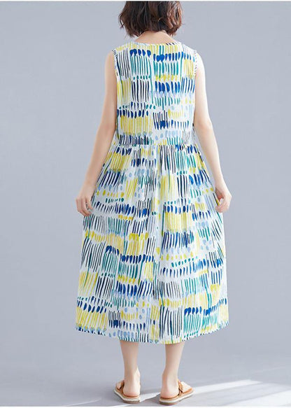 French O Neck Sleeveless Cotton Clothes for Inspiration Blue Striped Dresses