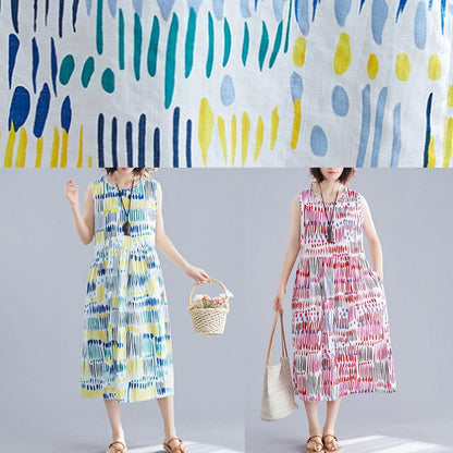 French O Neck Sleeveless Cotton Clothes for Inspiration Blue Striped Dresses