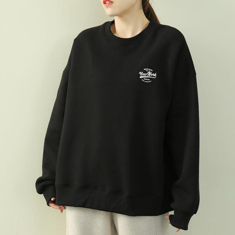 French O Neck Thick Clothes for Black Letter Top