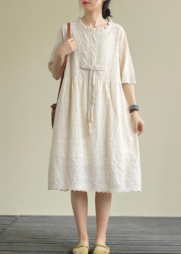 French O Neck Tie Waist Cotton Summer Clothes Neckline Red Maxi Dresses