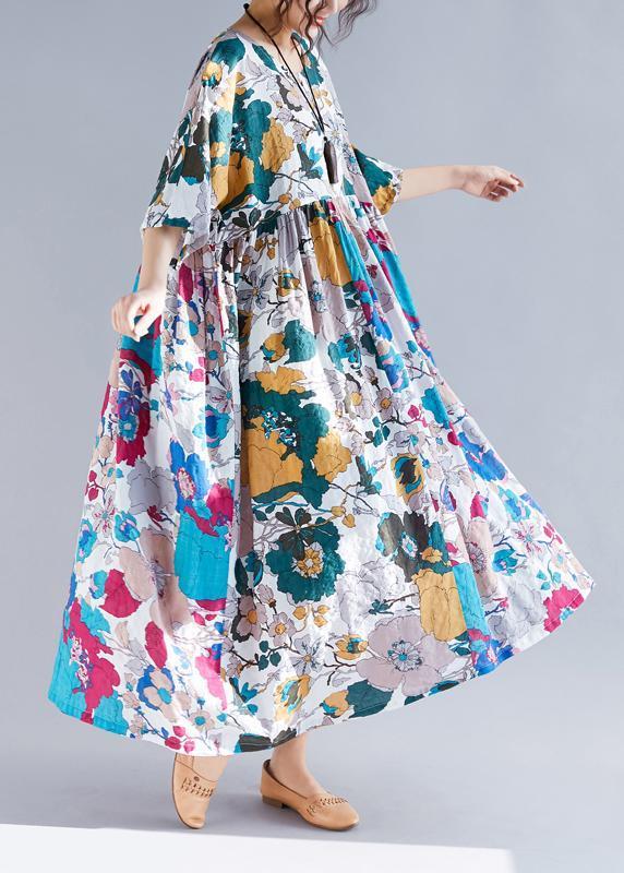French O Neck Cinched Patchwork Chiffon Robes Pakistani Sleeve Print Maxi Dress Summer