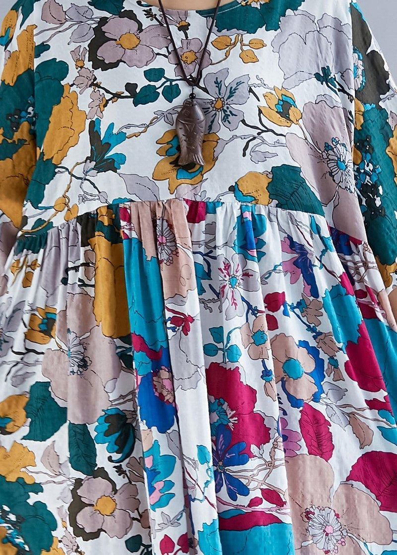 French O Neck Cinched Patchwork Chiffon Robes Pakistani Sleeve Print Maxi Dress Summer