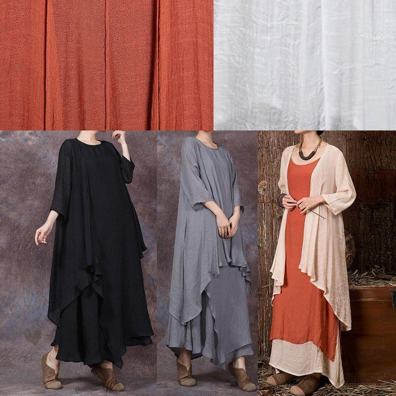 French Orange Linen Tunic Top Bracelet Sleeved Loose Summer Cardigan