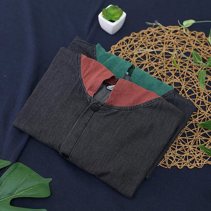 French Patchwork Cotton Summer Blouse Neckline Green Hooded Tops