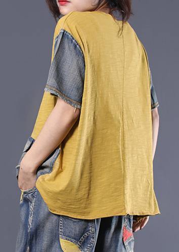 French Patchwork Cotton Tunic Top Fabrics Yellow Top Summer