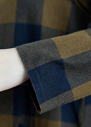 French Plaid Cotton Clothes Lapel Pockets Daily Spring Dresses
