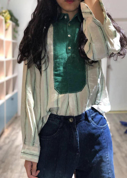 French purple striped linen tunics for women patchwork loose fall tops