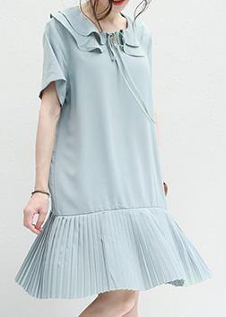 French Ruffles Tunic Runway Light Blue Dresses Summer