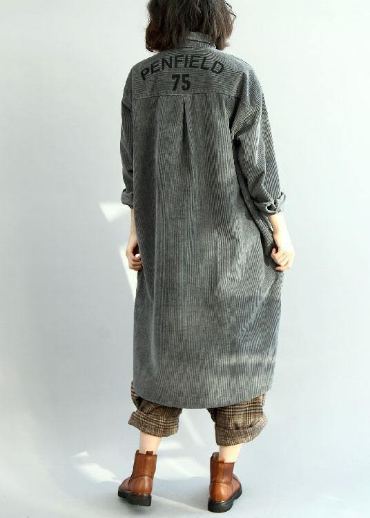French Side Open Corduroy Clothes Outfits Gray Dress Fall