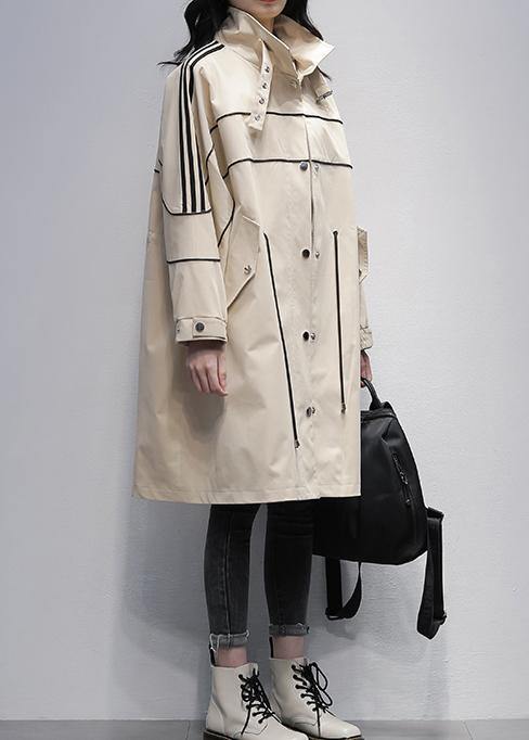 French Stand Collar Zippered Outwear Khaki Silhouette Coats