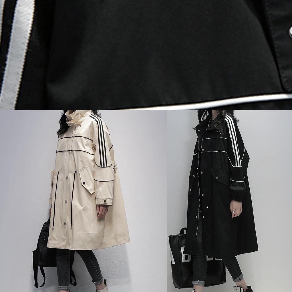 French Stand Collar Zippered Outwear Khaki Silhouette Coats