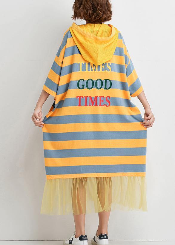 French Striped Cotton Outfit Patchwork Tulle Baggy Summer Dress