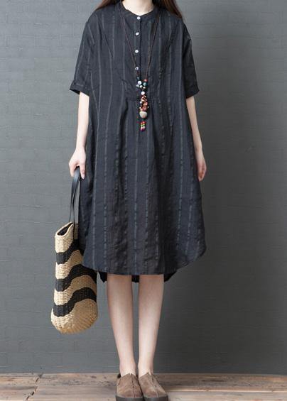 French Striped Cotton Linen Tunic Top Tutorials Light Gray Geometry Dress Summer