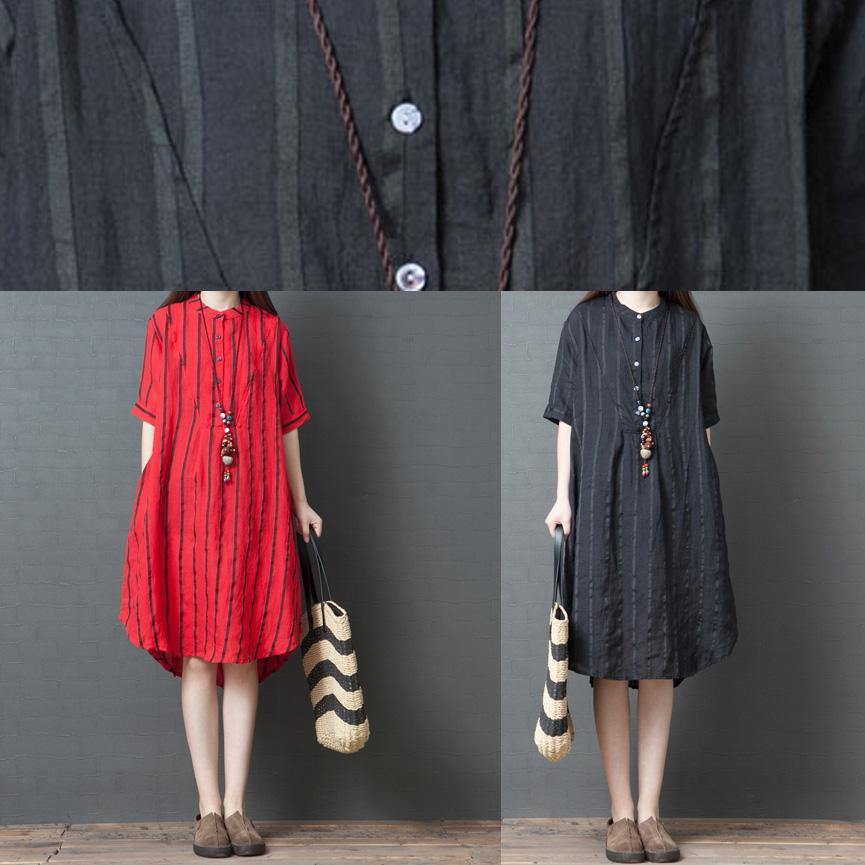 French Striped Cotton Linen Tunic Top Tutorials Dark Gray Geometry Dress Summer