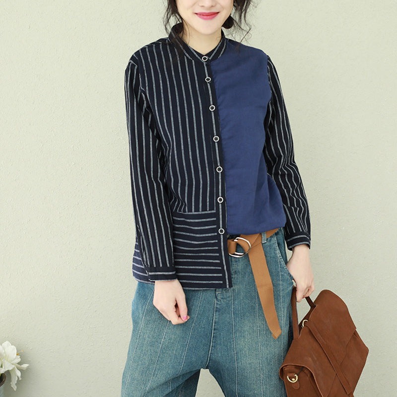 French Striped Linen Tops Blouses Inspiration Button Down Oversized Spring Shirt